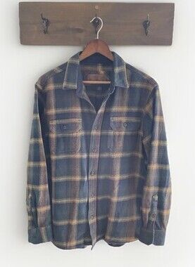 Orvis Men's Long Sleeve Flannel, Button-Up, Plaid Blue & Brown, Men’s Medium